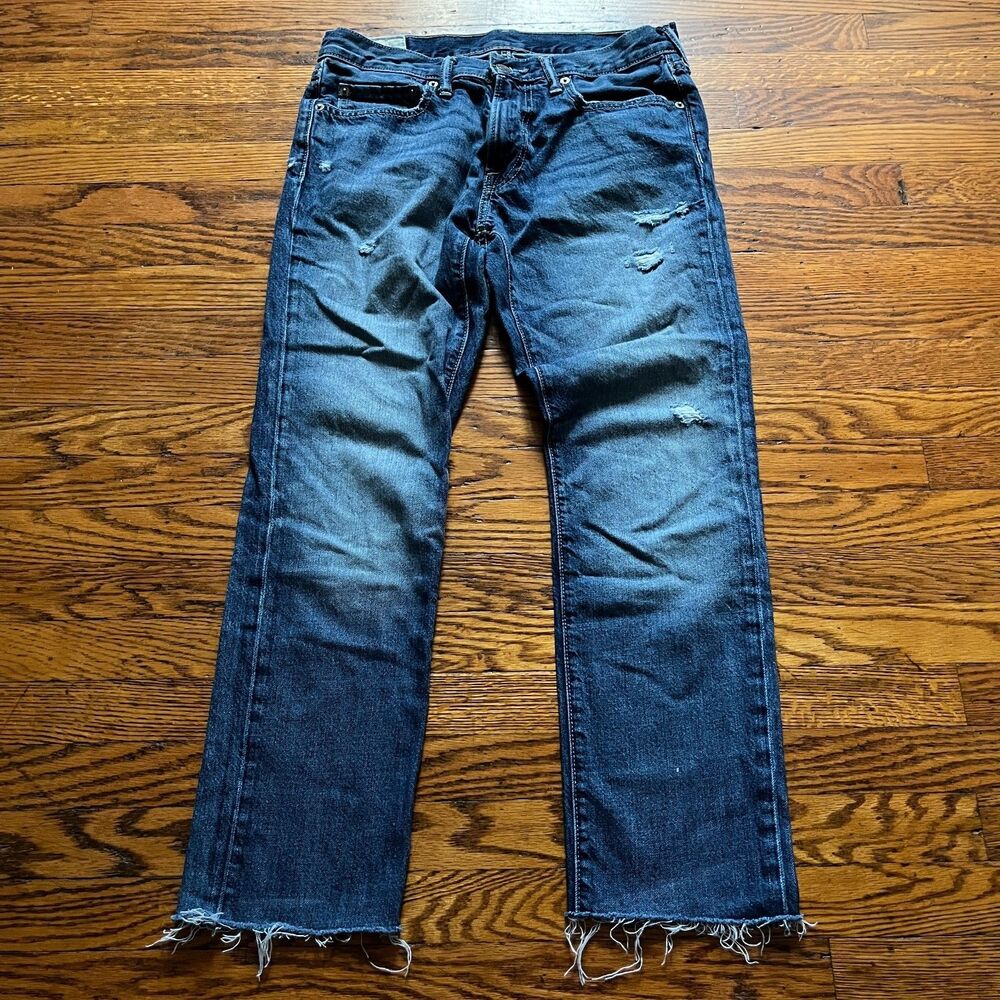 Abercrombie & Fitch Jeans Skinny Men 31x27 Blue Cropped Distressed Raw Hem